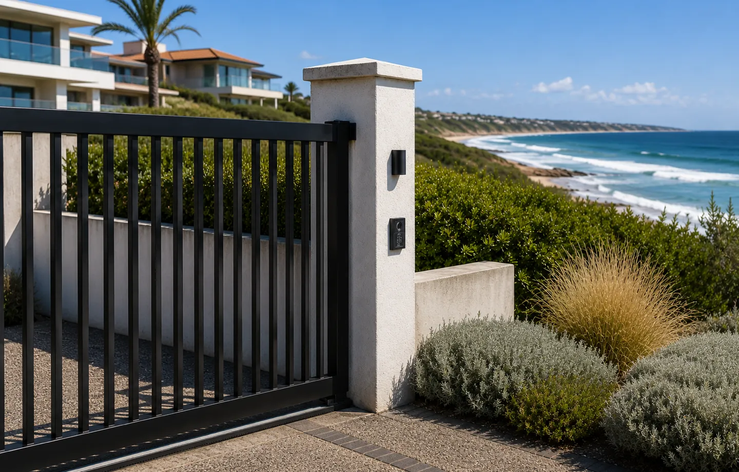 Automatic sliding gate installed at a coastal home near Mandurah and Rockingham